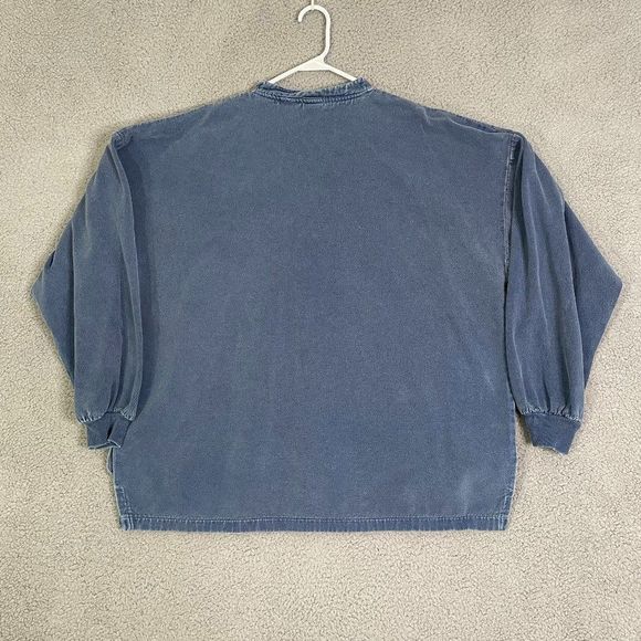 VTG Sun-Flower Craft Shop Sweater XL Blue Embroidered Fleece Lined Henley - Picture 8 of 12